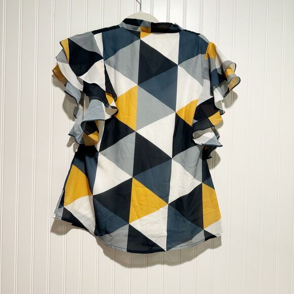 Talkee Geometric Printed Blouse Ruffled Sleeves Size Large - Picture 5 of 5